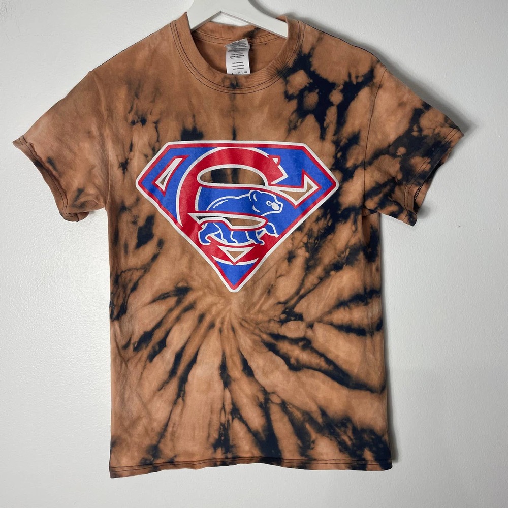 ⭐️ $5 SALE Chicago Cubs Bleach Tie Dye Patriotic Superman Jersey Tee Shirt Small
